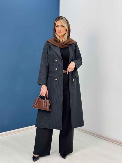فروش مانتو کتی بلند مجلسی زنانه و عیدانه سرمه کد5813